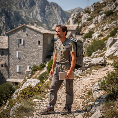 Gaspard Ferrieu sur un sentier de l'intérieur de la Corse